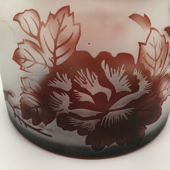 Vintage BOHEMIAN GLASS Vase Ruby Red Cut To Clear Neck & Base Frosted Floral - Picture 5 of 12